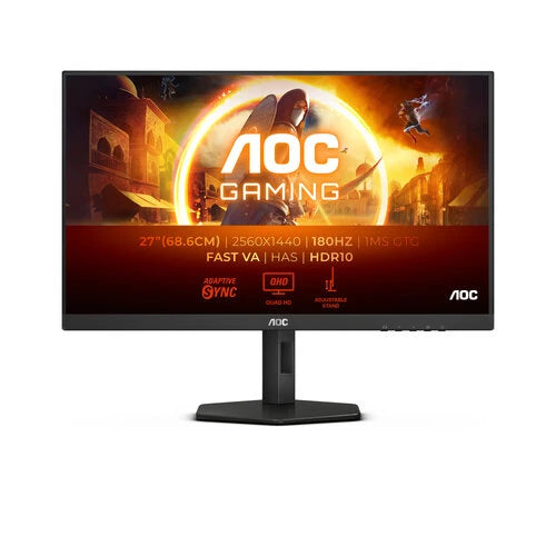 MONITOR GAMER AOC Q27G4XN / PANEL VA / 180 HZ / T. DE.R 1 MS / ADAPTIVE SYNC /  FLICKER FREE / COLOR NEGRO Y GRIS / HDMI / VGA / DP / ASPECTO 16:9 / RESOLUCION 2560 X 1440 / BRILLO 300 CD/M2