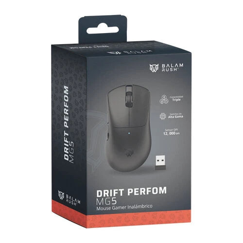MOUSE GAMER BALAM RUSH DRIFT PERFORM MG5 / DUAL INALAMBRICO  - ALAMBRICO / RECARGABLE USB / 5 BOTONES / SENSOR OPTICO 12,000 DPI AJUSTALE / WINDOWS / NEGRO / BR-938549