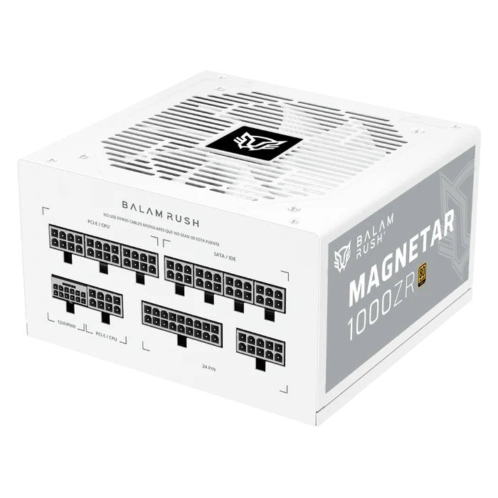 FUENTE DE PODER GAMER BALAM RUSH MAGNETAR 1000ZR / 1000 W / ATX 3.0 / FULL MODULAR / CERTIFICADA 80 PLUS GOLD / BAJO NIVEL DE RUIDO / UVP, OVP, OPP Y SCP / BLANCO / BR-940313