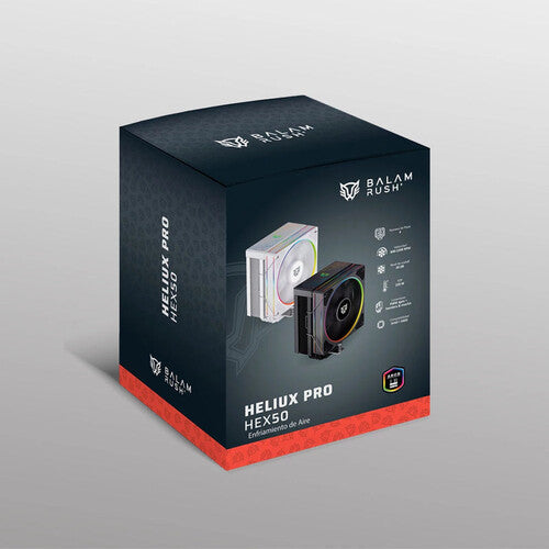 ENFRIAMIENTO DE AIRE GAMER BALAM RUSH HELIUX PRO HEX50 / DISIPADOR / TDP 220 W / COMPATIBILIDAD UNIVERSAL AMD - INTEL / ARGB PERSONALIZABLE / 4 PIPAS / VENTILADOR 120 MM / NEGRO / BR-942041