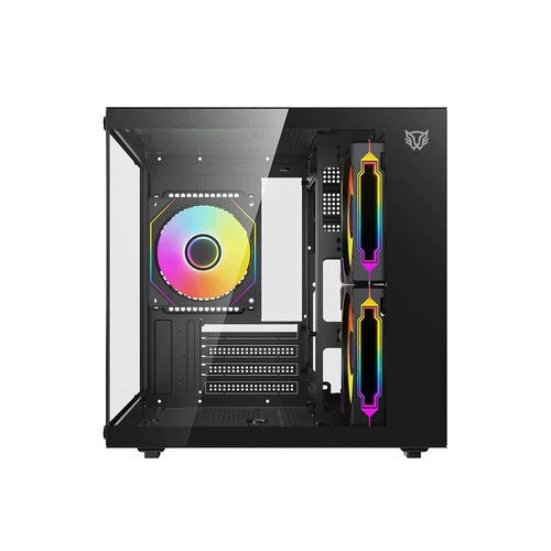 GABINETE GAMER BALAM RUSH TANK GLOW PLUS 3700 / MINI TORRE / MICRO-ATX, MINI ITX / INCLUYE 3 VENTILADORES ARGB 120 MM / CRISTAL TEMPLADO / NEGRO / BR-943864