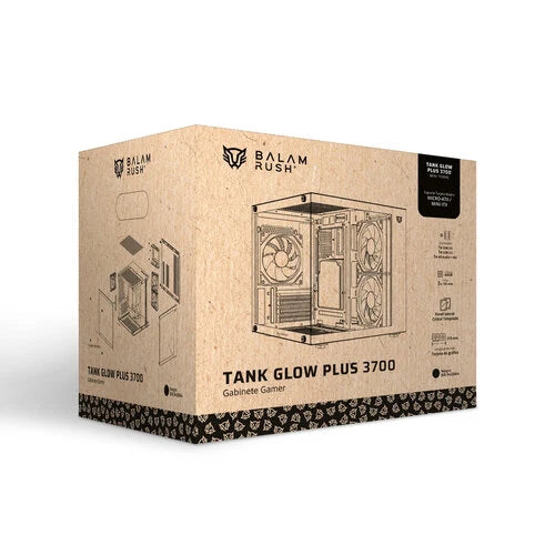 GABINETE GAMER BALAM RUSH TANK GLOW PLUS 3700 / MINI TORRE / MICRO-ATX, MINI ITX / INCLUYE 3 VENTILADORES ARGB 120 MM / CRISTAL TEMPLADO / NEGRO / BR-943864