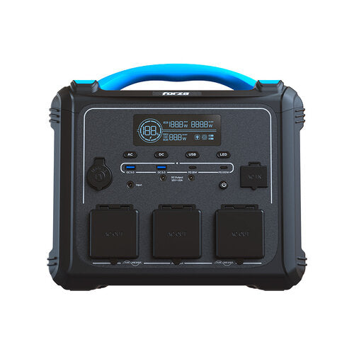 GENERADOR ELECTRICO DE BATERIAS LMFP  PORTATIL FORZA SERIE TITAN FPP-T1200 1200W 10 SALIDAS 3AC/8DC 2 PANTALLA LCD PANEL DE CONTROL INTEGRADO LAMPARA LED CARGA RAPIDA EN 1.5 HORAS
