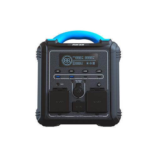 GENERADOR ELECTRICO DE BATERIAS LMFP  PORTATIL FORZA SERIE TITAN FPP-T700 700W 9 SALIDAS 2AC/7DC 2 PANTALLA LCD PANEL DE CONTROL INTEGRADO LAMPARA LED CARGA RAPIDA EN 1.5 HORAS