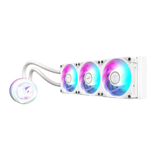 DISIPADOR DE ENFRIAMIENTO LIQUIDO GIGABYTE AORUS WATERFORCE X II 360I / LCD DISPLAY /S-1200/S-1700/AM4/AM5/RGB / COLOR BLANCO