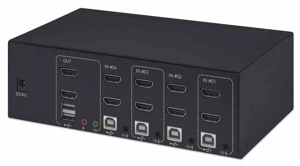 MUX KVM,MANHATTAN,153539, HMDI DOBLE MONITOR 4:1, 4K@30MHZ USB2.0 USB 2.0