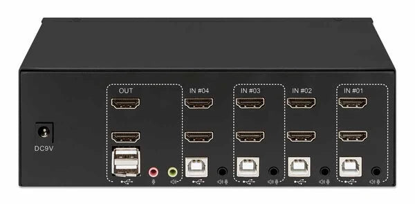 MUX KVM,MANHATTAN,153539, HMDI DOBLE MONITOR 4:1, 4K@30MHZ USB2.0 USB 2.0