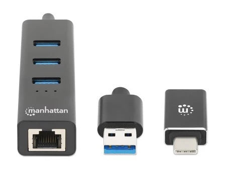 ADAPTADOR DE RED,MANHATTAN,180894, GB USB A/C +HUB 3 PTOS V3.0
