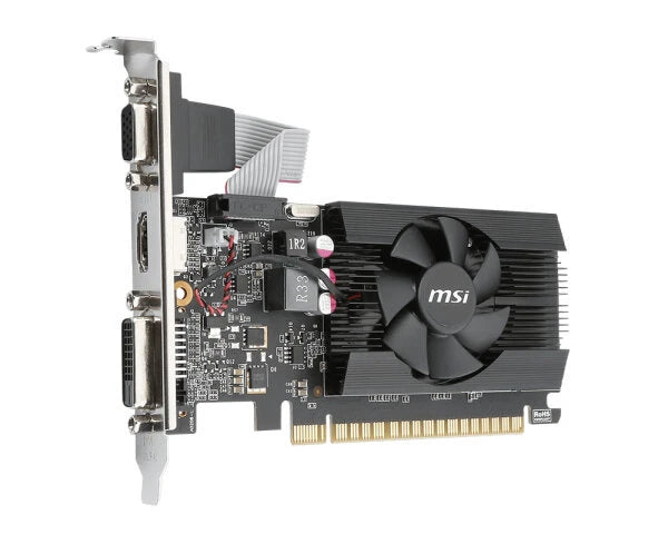 TARJETA DE VIDEO MSI NVIDIA GT710/PCIE X8 2.0/2GB DDR3/HDMI/VGA/DVI/1X VENTILADOR/BAJO PERFIL/GAMA BASICA