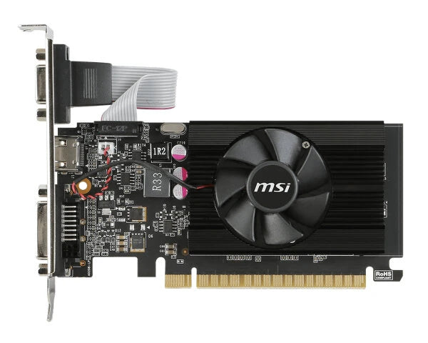 TARJETA DE VIDEO MSI NVIDIA GT710/PCIE X8 2.0/2GB DDR3/HDMI/VGA/DVI/1X VENTILADOR/BAJO PERFIL/GAMA BASICA