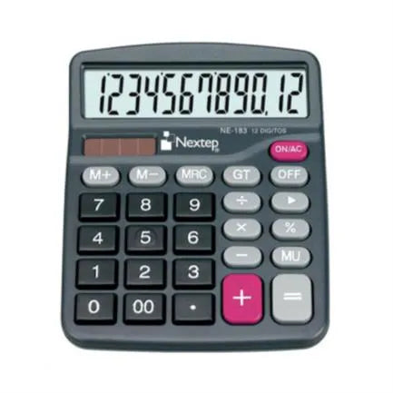 CALCULADORA NEXTEP, 12 DIGITOS, SEMI ESCRITORIO, BATERIA SOLAR, INCLUYE BATERIA AA MEDIDAS 15CM X 12CM NE-183