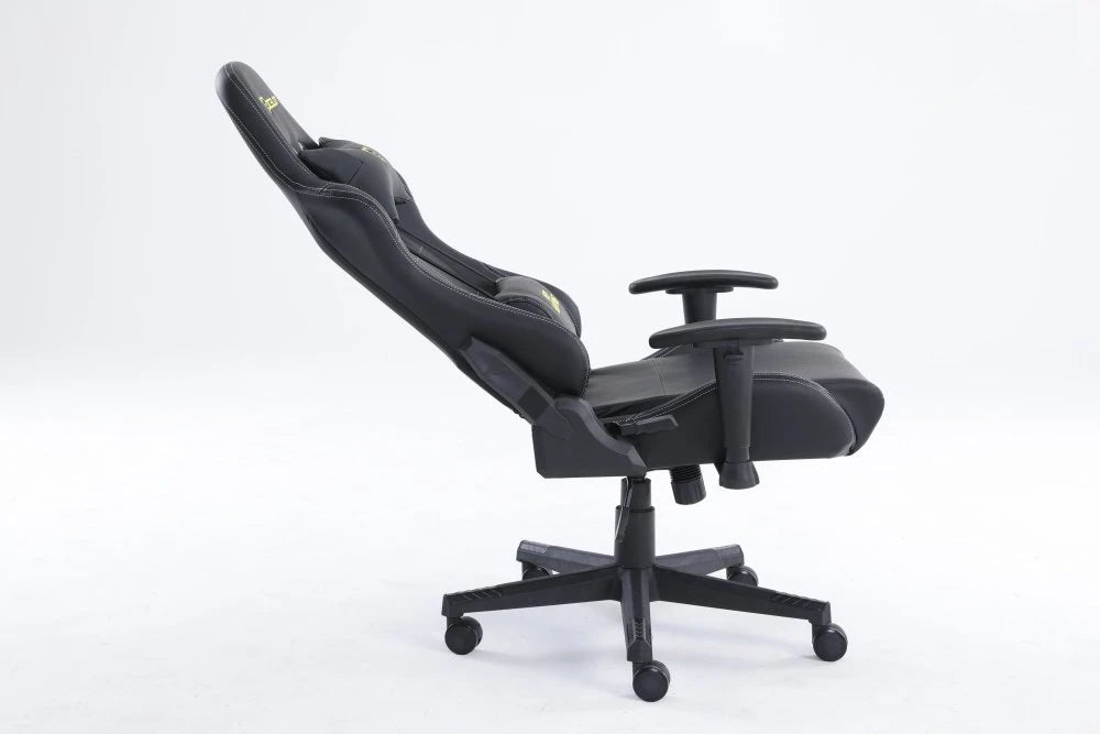 SILLA OCELOT GAMING OGS-01 / VINIPIEL / BASE NYLON AJUSTABLE / DESCANSABRAZOS 2D / PISTON CLASE 4 / RECLINABLE 90-155 GRADOS / HASTA 150KG / COJINES LUMBAR Y CERVICAL / COLOR NEGRO