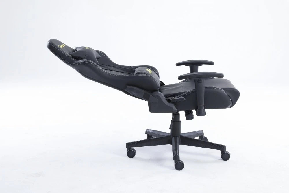 SILLA OCELOT GAMING OGS-01 / VINIPIEL / BASE NYLON AJUSTABLE / DESCANSABRAZOS 2D / PISTON CLASE 4 / RECLINABLE 90-155 GRADOS / HASTA 150KG / COJINES LUMBAR Y CERVICAL / COLOR NEGRO