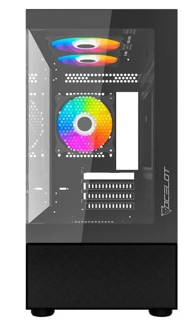 GABINETE OCELOT GAMING GLASS EN6 / MINI TOWER / M-ATX, ITX / PANEL LATERAL Y FRONTAL DE CRISTAL TEMPLADO/ INCLUYE 3 VENTILADORES / ENFRIAMIENTO LIQUIDO HASTA 240MM / GPU HASTA 315MM / COLOR NEGRO