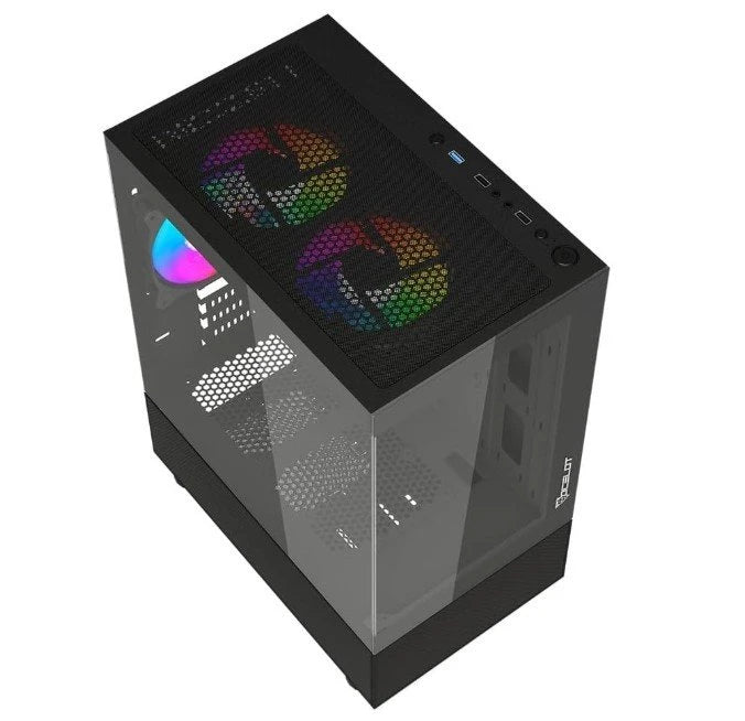 GABINETE OCELOT GAMING GLASS EN6 / MINI TOWER / M-ATX, ITX / PANEL LATERAL Y FRONTAL DE CRISTAL TEMPLADO/ INCLUYE 3 VENTILADORES / ENFRIAMIENTO LIQUIDO HASTA 240MM / GPU HASTA 315MM / COLOR NEGRO