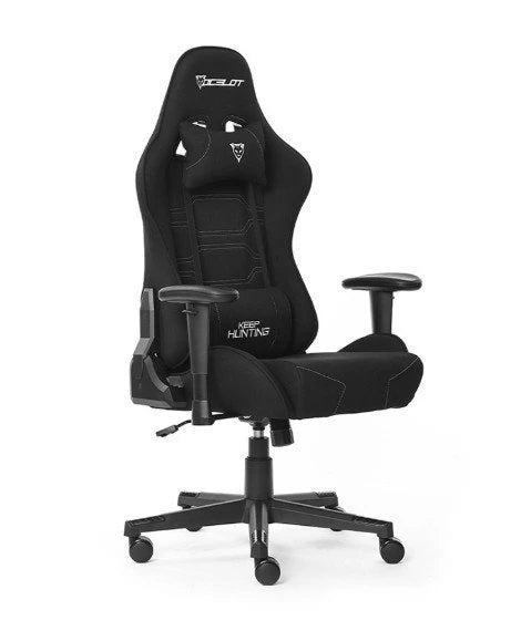 SILLA OCELOT GAMING OST-BLACK NIGHT /TELA AUTOMOTRIZ / BASE NYLON AJUSTABLE / DESCANSABRAZOS 1D / PISTON CLASE 4 / RECLINABLE 90-155 GRADOS / HASTA 150KG / COJINES LUMBAR Y CERVICAL / COLOR NEGRO CON