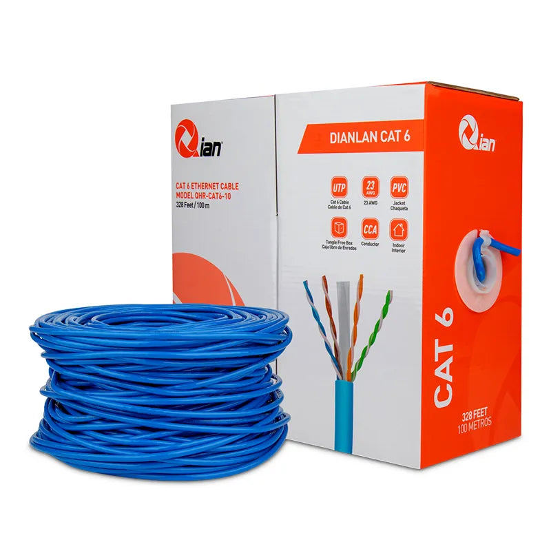 BOBINA UTP  QIAN 305MTS /  CAT6  / INTERIOR / AZUL / 23 AWG / QGR-NC006
