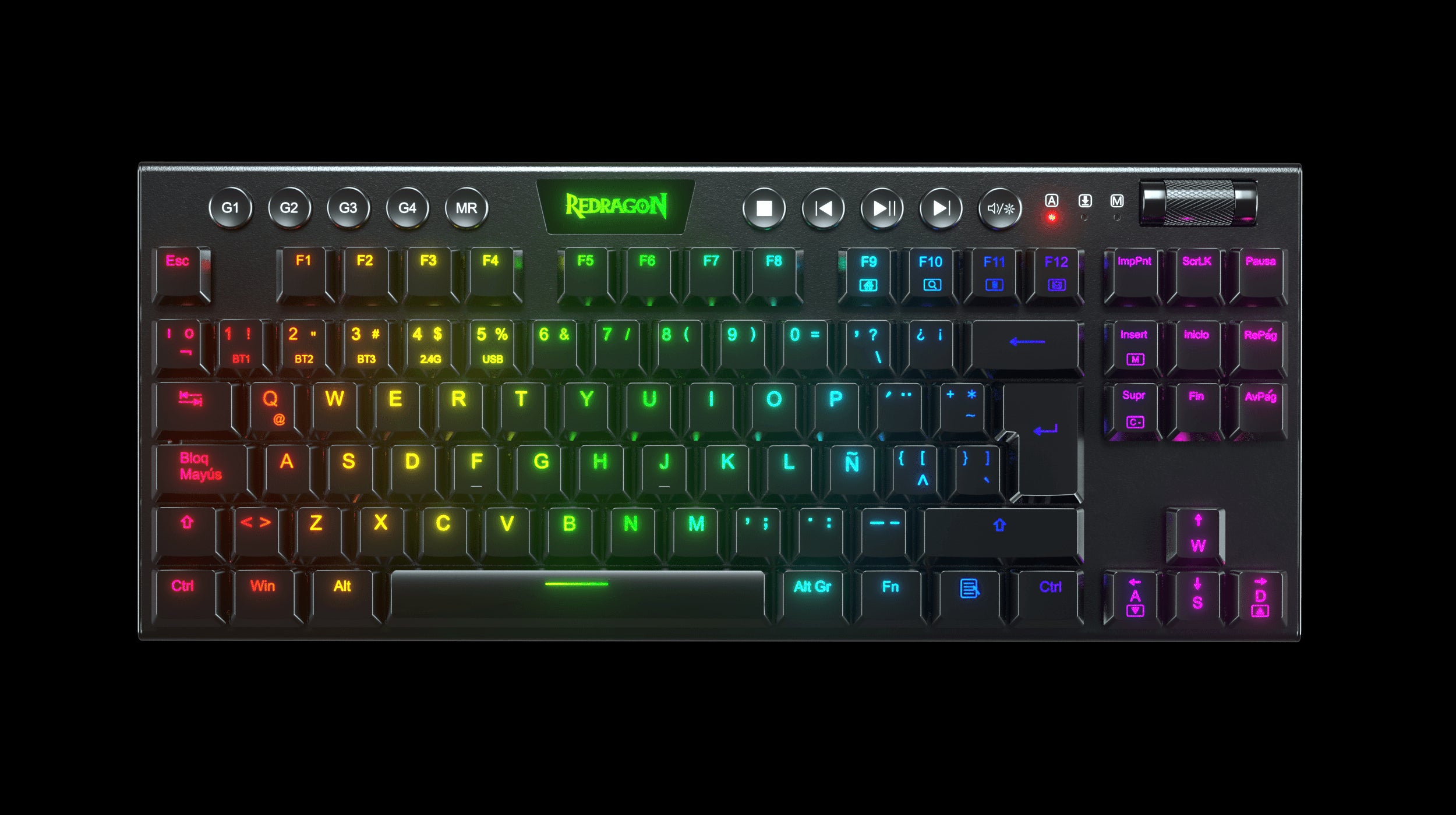 teclados Redragon HORUS TKL K621-RGB-SP BL - Alámbrico e Inalámbrico, Español, Negro, Multicolor