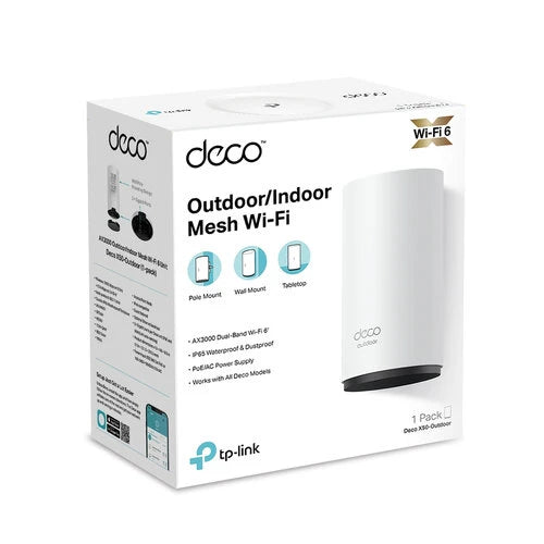 ROUTER | TP-LINK | DECO X50-OUTDOOR (1-PACK) | SISTEMA MESH | WIFI 6 | AX3000 | IP65 | CONECTA MAS DE 150 DISPOSITIVOS | 2 PUERTOS ETHERNET GIGABIT