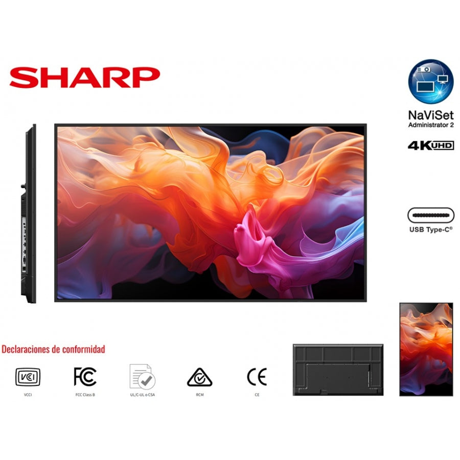 MONITOR PROFESIONAL SHARP 50 PN-E509 UHD 3840 X 2160 16/7, 350 CD/M2, 40001, 2 HDMI, USB-C HDCP, RJ-45