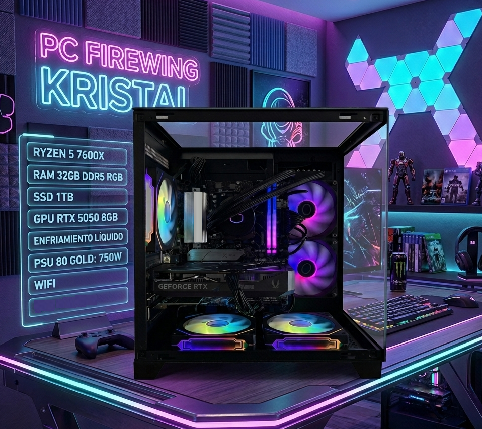 PC HY Gaming Kristal AMD Ryzen 5 7600X - 32GB DDR5 RGB, SSD 1TB, RTX 5050 8GB, WiFi, Win 11