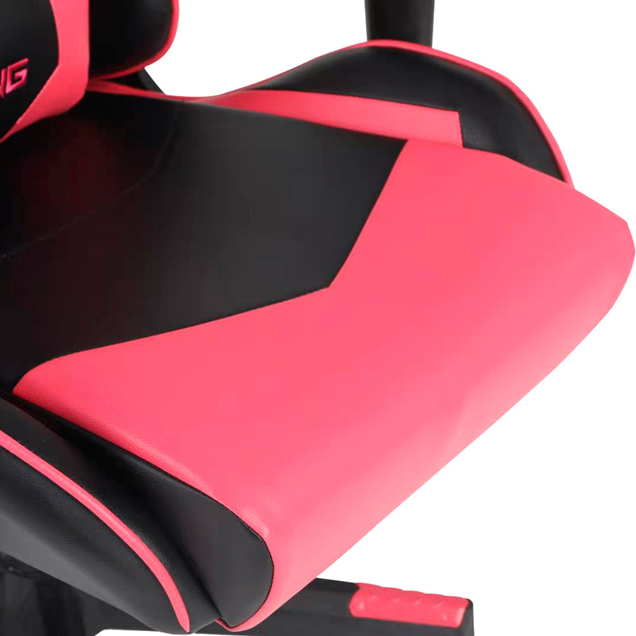 SILLA OCELOT GAMING OGS-03 / VINIPIEL / BASE NYLON AJUSTABLE / DESCANSABRAZOS 2D / PISTON CLASE 4 / RECLINABLE 90-155 GRADOS / HASTA 150KG / COJINES LUMBAR Y CERVICAL / COLOR NEGRO CON MAGENTA