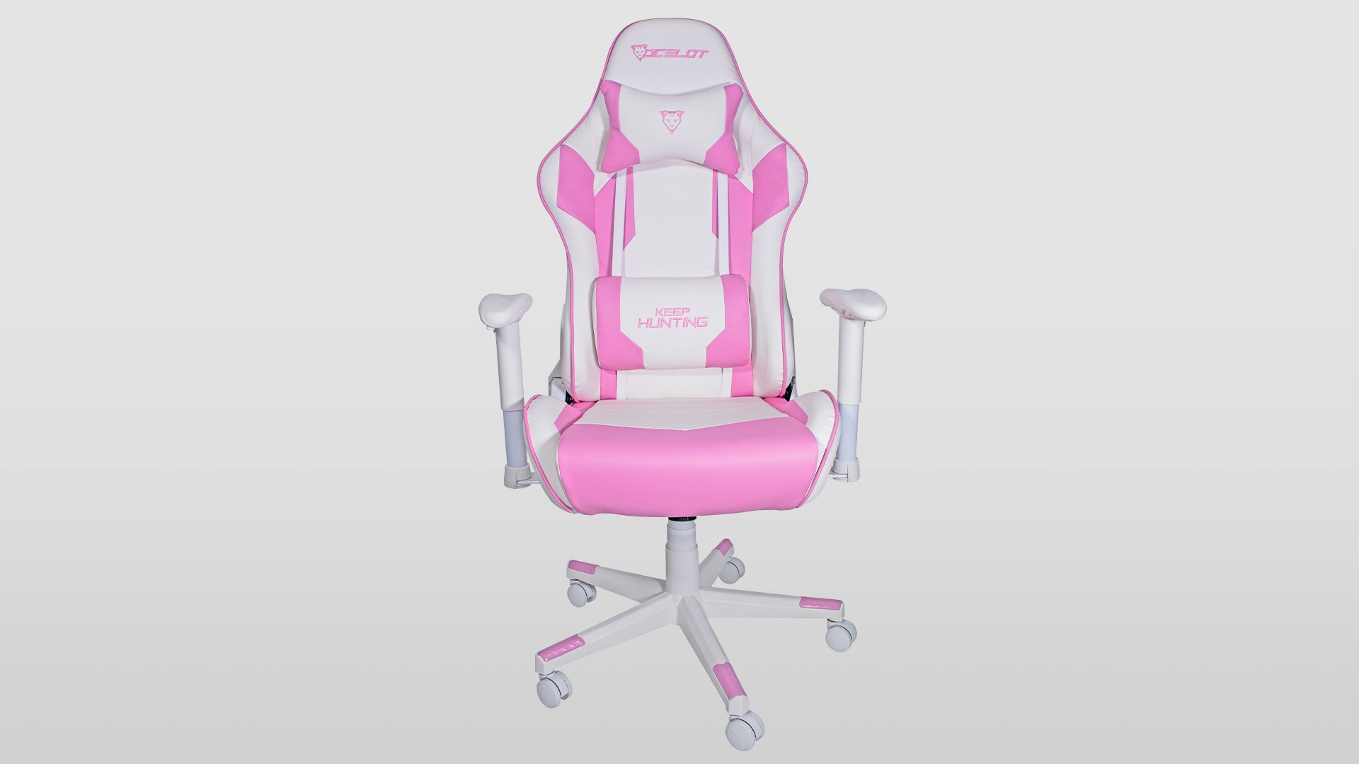 SILLA GAMER OCELOT/COLOR ROSA CON BLANCO/DESCANSA BRAZOS AJUSTABLES/ RECLINABLE 90-155 GRADOS/ SOPORTA HASTA 150KG